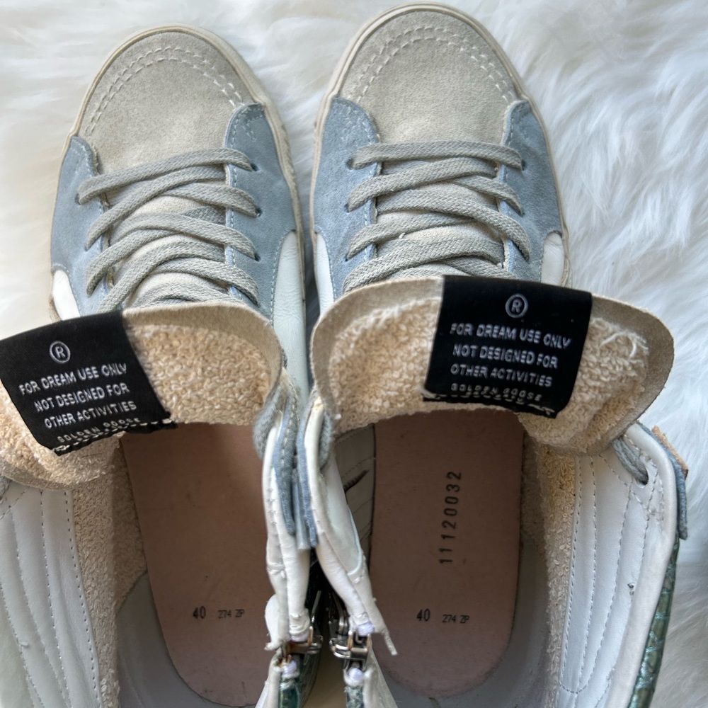 💫Size 40 Metalic Blue with Green star Slides EUC - Picture 7 of 8